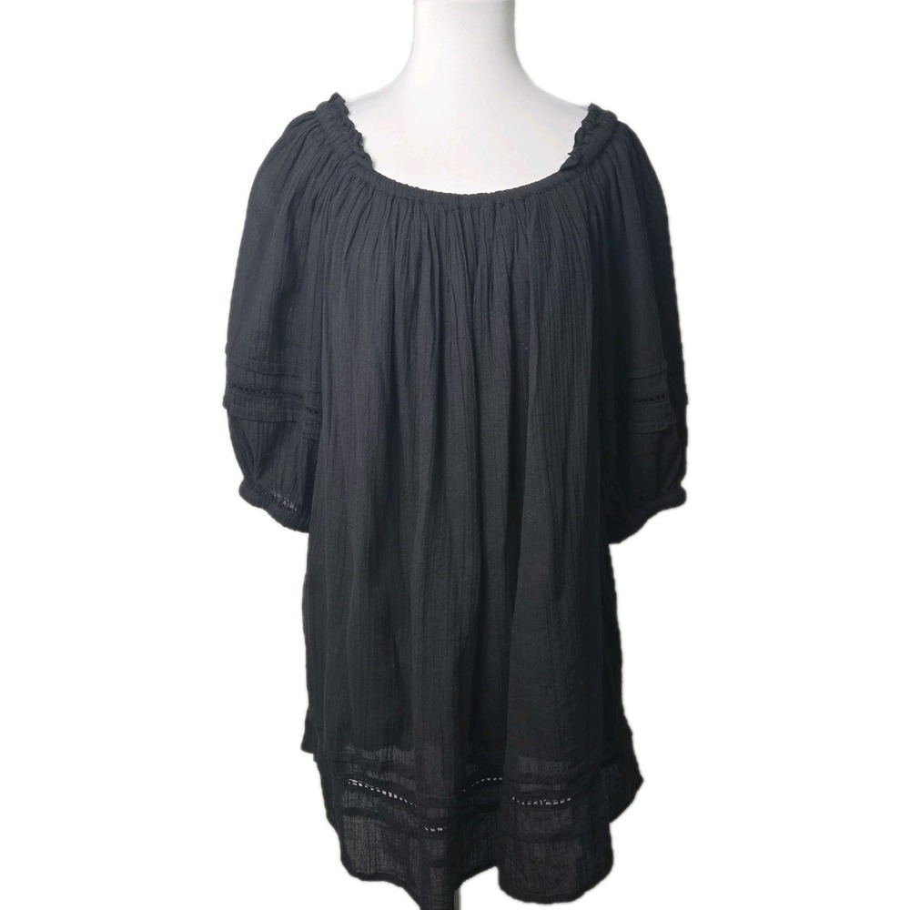 Elan Black Gauze Layered Off-Shoulder Mini Dress Dress Medium